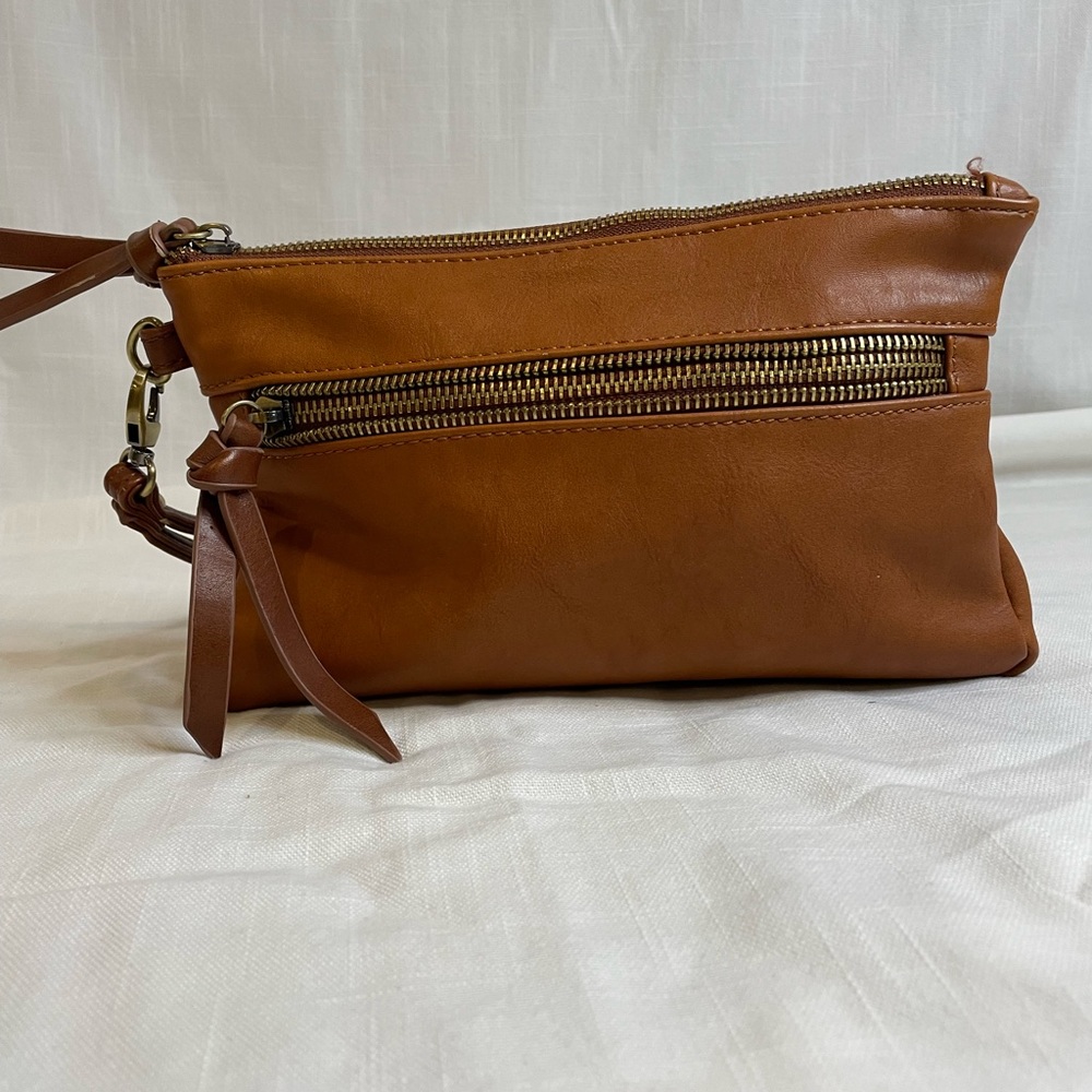 Brown leather wristlet